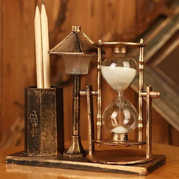 Kreative Lampe Figurer Miniature Timeglas Sandglass Blottere Studerende Fødselsdag Gaver Hjem Tabel Dekoration Retro Pen Container