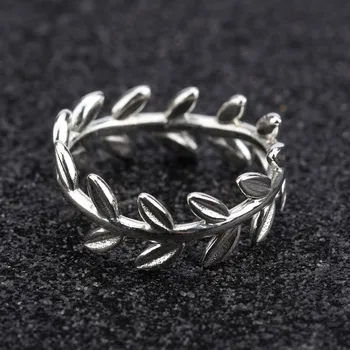 Kvinder Ring Laurbærkrans laurbærblade Ring Fint 925 Sterling Sølv Smykker passer Kvindelige Bryllup Smykker