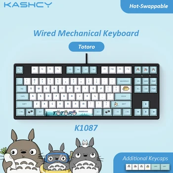 KASHCY K1087 Cyan Totoro Kablede Mekanisk Gaming Tastatur Swappable Skifte med 87 Taster PBT-Dye Sublimation Tasterne Type-C Havn