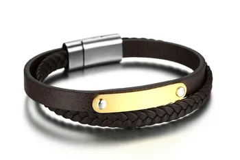 FXM LVB2 rustfrit stål armbånd manbracelet populære armbånd mand enkelt stål materiale læder brun sort farve