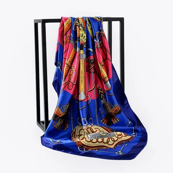 Mode Tørklæde af Silke Satin Hals Tørklæde Til Kvinder Print Hijab Tørklæder Kvindelige 90*90cm Pladsen Sjaler og Wraps Tørklæder Til Dame