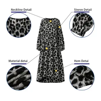 Kvinder med Lange Ærmer Kjole Vintage Leopard Trykt Kjoler VONDA 2021 Afslappet O Neck langærmet Kjole Boheme Vestidos Femme