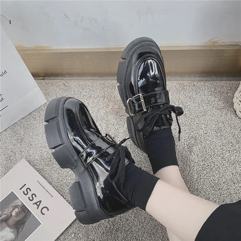 Enkelt sko kvinders efteråret 2020 nye damesko tykke såler øget Britisk stil retro casual lille læder sko