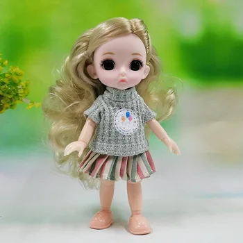 16cm Bjd Dukker Toy 13 Bevægelige Led 3D Store Øjne Søde Baby Girl Dress Up-Mode Dukke Flerfarvet Hår Pige Toy Julegave