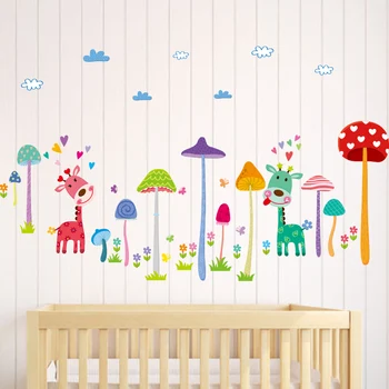 Mushroom Skov Wall Sticker Vinyl DIY Hjorte Dyr for Baby Room Living Room Kids Soveværelse Hjem Dekoration