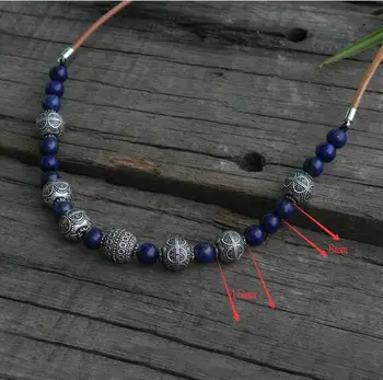 8mm Lapis Lazuli Perler, Halskæde,slaviske kvinder Etniske Smykker, Viking Etniske halskæde 15mm LUNULA perle