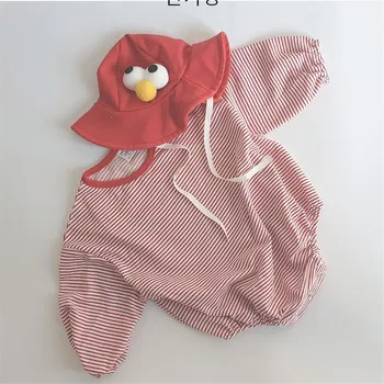 Nyfødte Baby Tøj Stribet Bodyer med Lange Ærmer Efteråret Tøj Og Hat 0-24m Baby Pige Casual Buksedragt Tøj Overalls