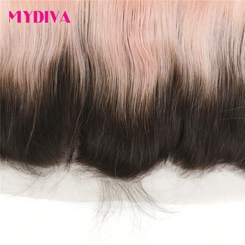 Pink Bundter Med Frontal Lukning 1B/ Pink Farvede Malaysiske Remy Human Hair Ombre Golden Pink Hår Vævninger 3 Bundter Med Fronta