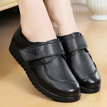 Kvinders sko sort sko kvinder lejligheder fritid rund tå damer lejligheder i stor størrelse 41 ægte læder sko sapato feminino