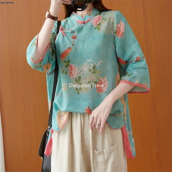 2021 kvinde traditionel kinesisk tøj top retro flower print hanfu top kvinder toppe, elegant orientalsk tang, der passer til kinesiske bluse