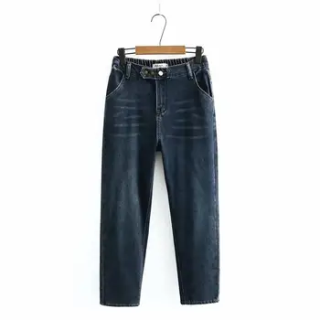 Plus størrelse med navy blå til kvinder Plisserede Lige jeans bukser 2021 forår og efterår casual damer bukser kvindelige bukser