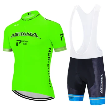 Astana 2020 Mænd Gul Sommer Trøje Sæt Åndbar Team Racing Cykel Trøje Grøn Outdoor Beklædning MTB Bike Jersey