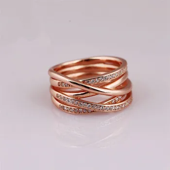 925 Sterling Sølv pandora Ring med Rose Gold Åbne arbejde Evighed Sammenflettet Krystal Ring For Kvinder bryllupsgave Fine Smykker