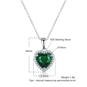 Dyson 925 Sterling Sølv Halskæder Hjerte Skabt Nano Smaragd Vedhæng Neckalce 18