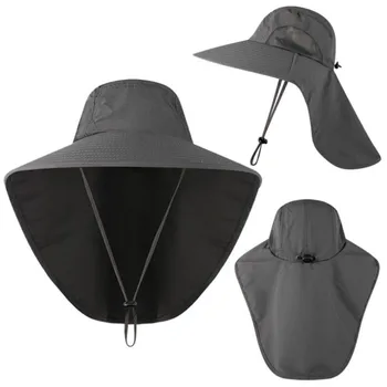 Wide Brim Fiskeri Hat Med Hals Dække Hurtig Tørring af UV-Beskyttelse Fiskere solhat Indstillelig Vandring Camping Mænd Bucket Hat Hætte
