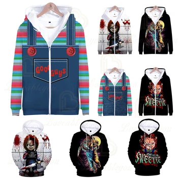 Lynlås Hættetrøjer Det Onde, Gode 3D Printet Hoodie Sweatshirt Drenge Piger Halloween Chucky Jakke Børn, Børn Tøj