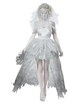 Bazhenova Halloween Corpse Bride Dress Horror Kraniet Grey Ghost Brud Zombie Kvindelige Kjoler Nat Part Cosplay Kostumer H001