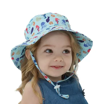 Baby solhat Bucket Hat UV-Beskyttelse Stranden Hætte med Justerbar hagerem Svømning Hatte Dreng Pige Svømning Hatte Til 0-8 År