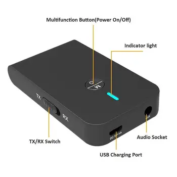 Lav latency 5.0 Bluetooth-Sender-Modtager 2-I-1 Audio Trådløse Adapter Til Bilen, TV på PC Højttaler Hovedtelefoner 3,5 MM Aux-Stik
