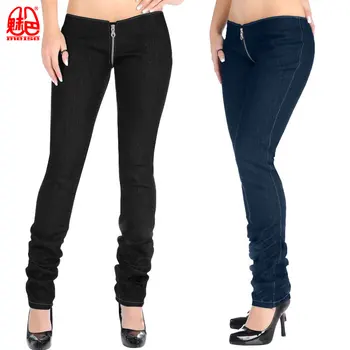 Sexy Denim Zipper Open Crotch Depart Pencil Pants Punk Low Waist Leggings Jeans Pants Capris Club Dance wear Plus Size For Women