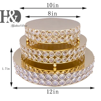 H&D-Sæt af 3,Guld Kage Stativ af Metal Jern Krystal Perle Cupcake Stå Bryllup Fest Dekoration Leverandør Bage Kage Tilbehør Værktøjer