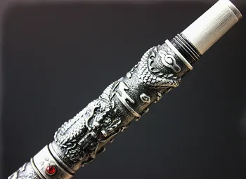 JINHAO Silver Dragon Udskåret Med RØD Diamant Rollerball Pen
