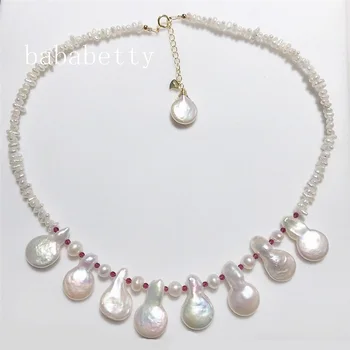 Nye Naturlige Ferskvands-Hvidt lys lilla Barok Uregelmæssig Perle halskæde i Tibetansk Sølv lås