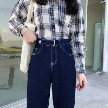 2020 Kvinder, Høj Talje Overdimensionerede Loose Jeans Dame Studerende Plus Størrelse 4XL Streetwear Retro Blå Straight Bukser Efteråret Bukser