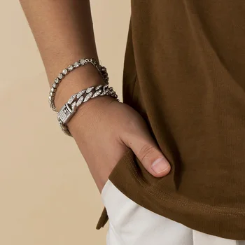 Nye 2stk/Sæt Luksus Krystal Link Chian Armbånd Sæt Bling Rhinsten Lås Kpop Armbånd til Kvinder Vintage Smykker Pulsera Mujer