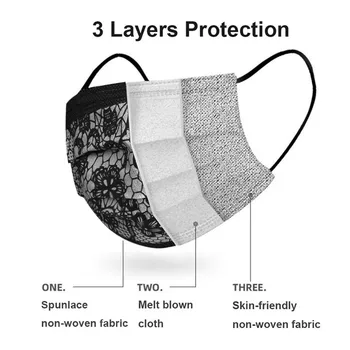 20PC Voksen Disponibel ansigtsmaske Fashion Black Lace Engangs Beskyttelse i Tre Lag, Åndbar ansigtsmaske Hud-Venlige Maske
