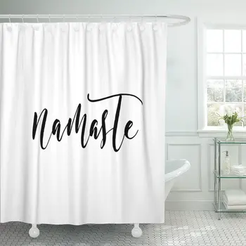 Namaste Hej i Hindi Blæk Bogstaver Positive Citat Moderne badeforhæng Vandtæt Polyester Stof 72 x 78 Cm-med Kroge