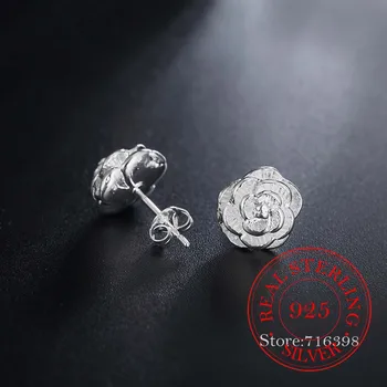 Høj Kvalitet 925 Sterling Sølv Kvinder Smykker koreanske Sølv Søde Rose Blomst Stud Øreringe til Kvinder 2020 Bryllup Part Gave