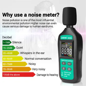 ANENG Digital Støj Meter Måling 35-135 db VA Farve Intelligent Stemme niveaumåler Decibel Overvåge Logger Diagnostisk Værktøj