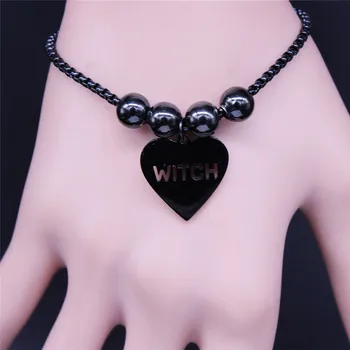 2021 Fashion Witch Stainless Steel Bracelet Women Black Color Bracelet Charm Jewelry pulsera acero inoxidable mujer B18664
