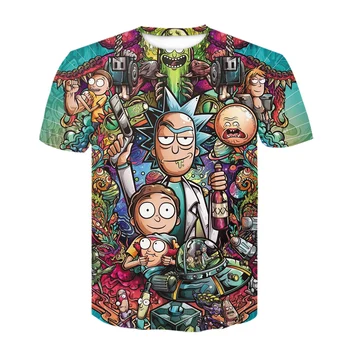 Forår Og Efterår Nye T-shirt Animationsfilm Rick 3d-Print-T-shirt Harajuku kortærmet T-shirt Tegnefilm Løse Korte Ærmer Sjove Top Street