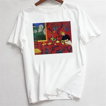 Kvindelige T-Shirts Harajuku Kawaii Tøj 2020 Kvinder T-shirts Mode Matisse Kunst Print Toppe, t-shirts Sommer O-hals dame t-Top