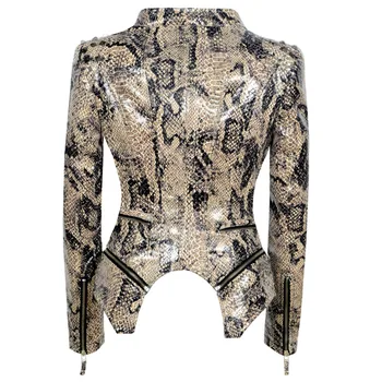 LANMREM High Street Dobbelt-lags Krave slangeprint kjole For Kvinder Print Nitte, Lynlås kort stil Jakke, Slank Kvinde Pels YJ623
