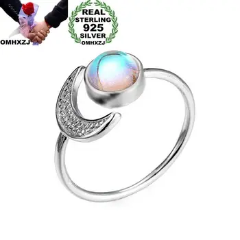 OMHXZJ Engros Europæiske Mode Kvinde Bryllup Part Gave Hvid Moon Solen Månesten AAA Zircon 925 Sterling Sølv Ring RR102