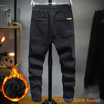 Vinteren jeans til mænd løs Japansk tyk stil afslappet strækning plus velvet plus size lace-up harem bukser fod bukser sort 7XL 6XL