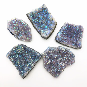 Smuk 1PC Natural Amethyst Cluster Aura Crystal Galvanisering Titanium Kvarts Cluster Sten Healing Naturlig Kvarts Krystal