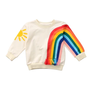 Søde Baby Girls Sweater Frynsede Rainbow Solen Sweatshirt Baby Børn Rainbow Solskin T-Shirt Tøj Bluse, Cardigan, Sweatshirt