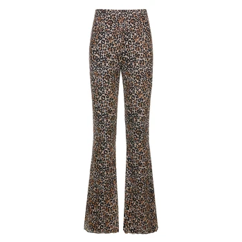 Weekeep Leopard Print Bukser Womens Fashion Party Club Streetwear Wide-Ben Bukser, Casual Vintage Sweatpants Efteråret