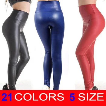 Gratis Forsendelse I 2020 Nye Mode til Kvinder er Sexet Tynde Imiteret Læder af Høj Talje Bukser, Leggings XS/S/M/L/XL 22 Farver