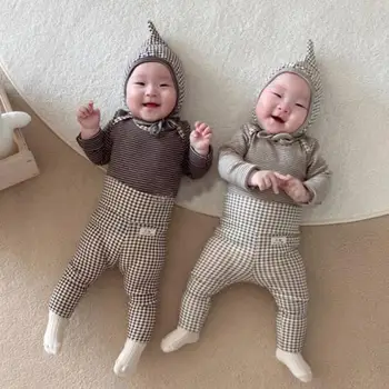 2021 Spring Nye Baby Tøj Sæt Børn Drenge Og Piger Stribe Pyjamas Sæt Med Lange Ærmer Toppe Høj Talje Leggings Tøj Tøj