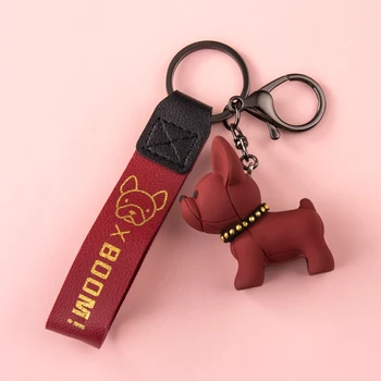 Nye ankomst 1stk Pige Nøglering Nye Mode-Tasten Ring Kingchain Søde Hund Bulldog Harpiks Tegnefilm Bil Taske Kreative Nøglen