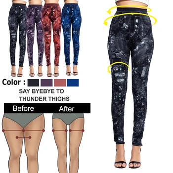 Ny Mode Leggings Plus Size 2020 Nye Jeggings Print Mock Lommer og Hul Slim Jeans, Leggings Damer Tynde Bukser