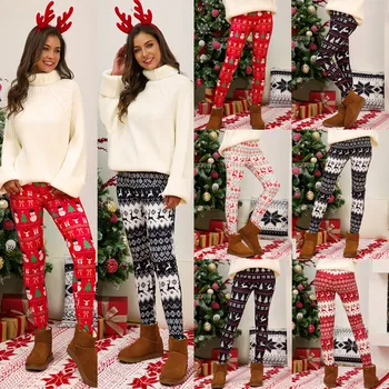9 Farver julesne Elk Leggings Kvinder Dame Casual Elasticitet Tynde Trykt Elastisk Flerfarvet Leggings Plus Størrelse 5XL