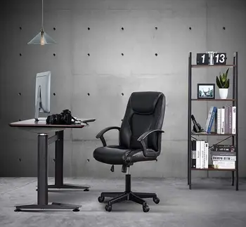 Høj Ryg Executive Kontorstol Imiteret Læder Store Sæde Computer, Skrivebord, Stol, Ergonomisk Design, Justerbar Sædehøjde Sort