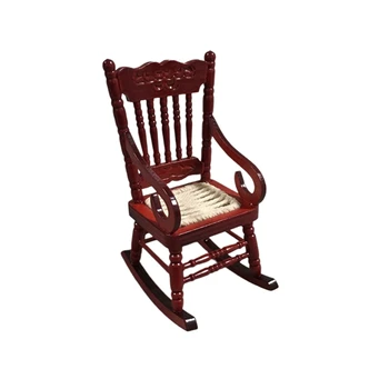 Møbler, Legetøj Mini Stol Miniature Træ-Rocking Chair med Armlæn til Dukkehus