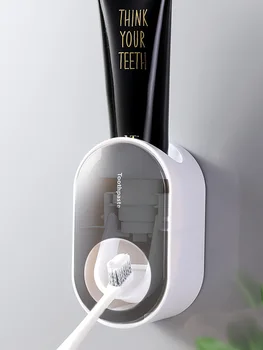 Automatisk Tandpasta Dispenser Vægmonteret Stå Tandbørste Holder Stand Punch Gratis Tandpasta Squeezers Badeværelse Tilbehør